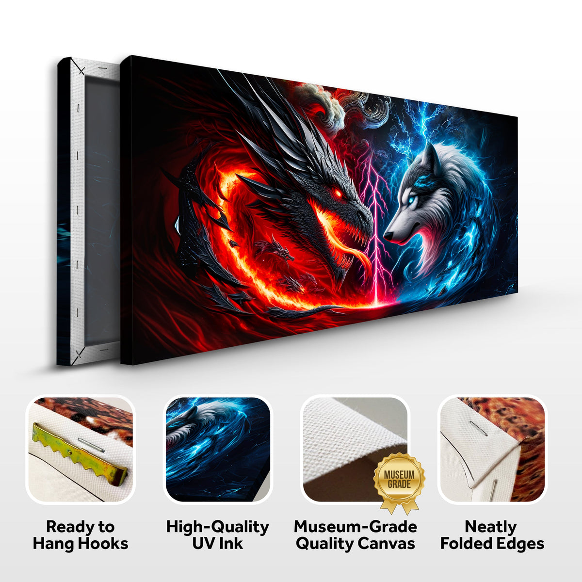 3D Dragon and Wolf Wall Art VI canvas by Tailored Canvases, view 7