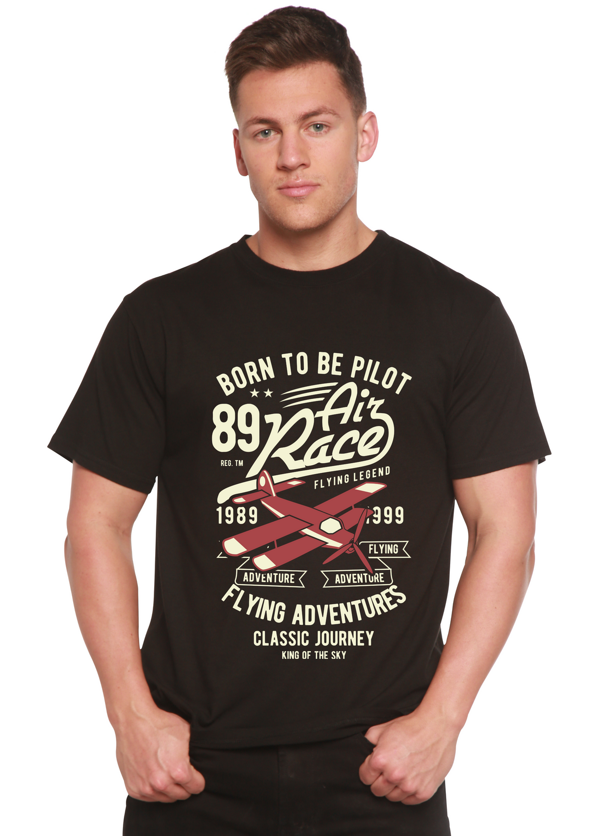 Born to Be Pilot men's short sleeve graphic T-shirt in bamboo viscose and organic cotton