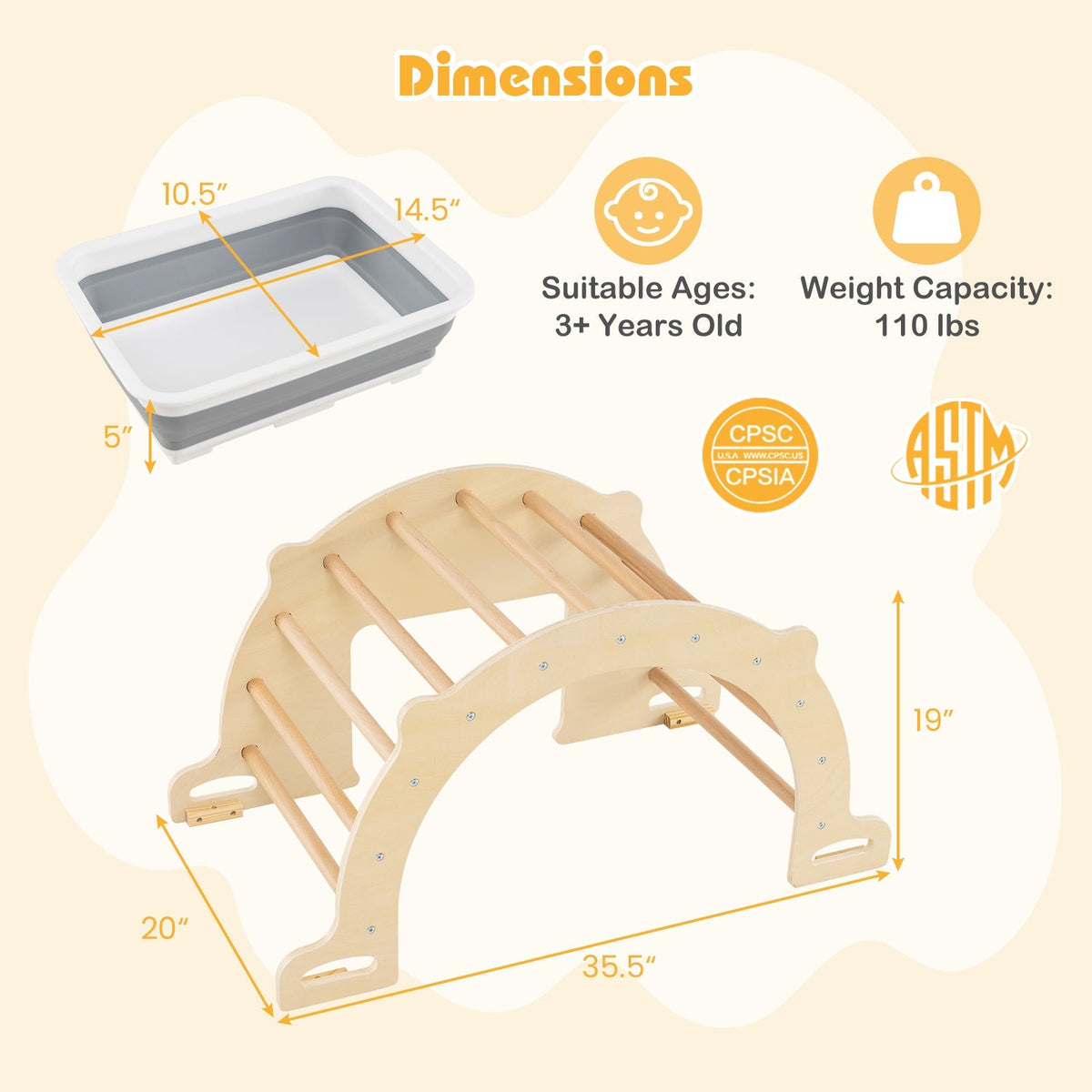 Natural wood climbing arch and rocker set, 8-in-1, by GBruno Store, view 4