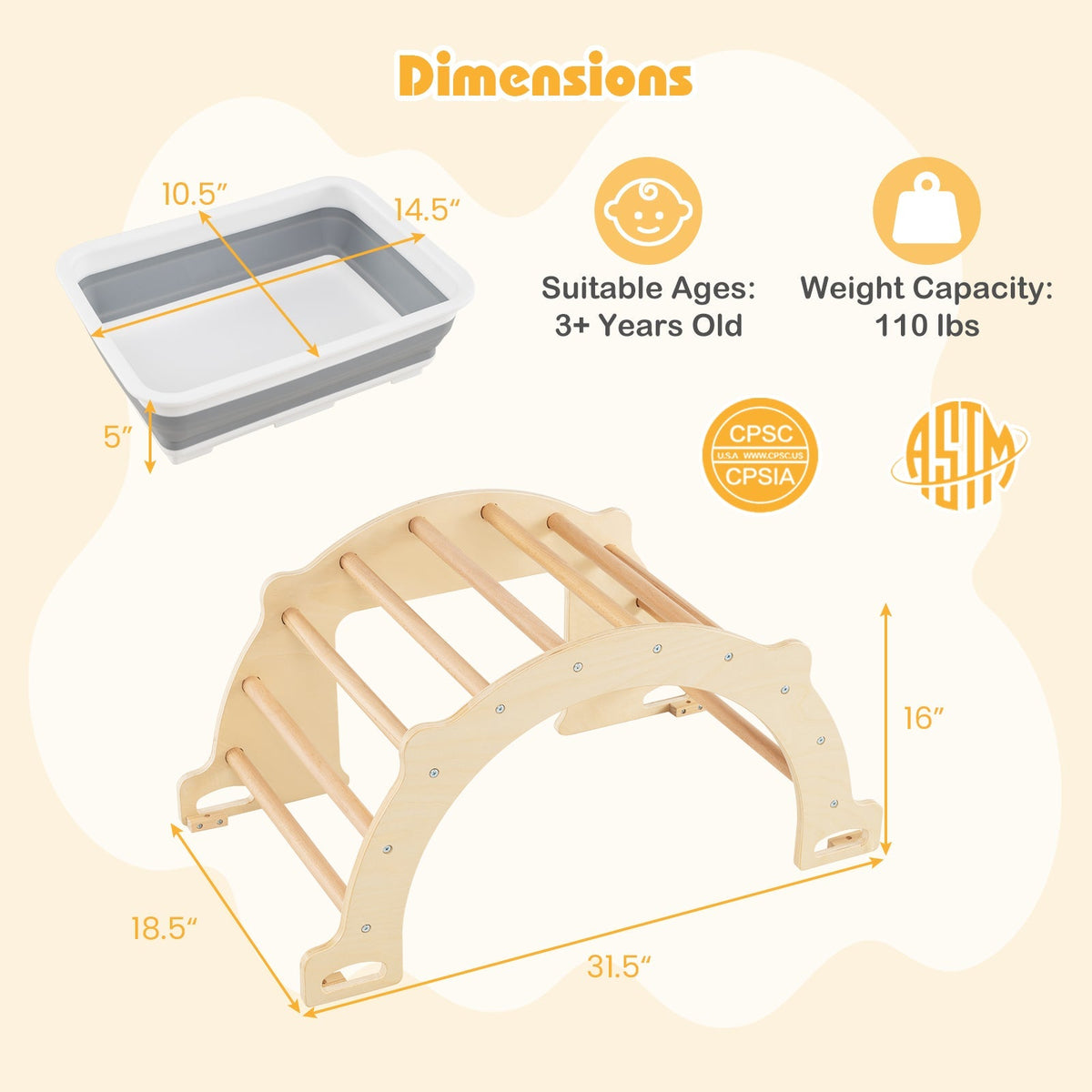 Beech wood climbing arch and sensory table set for kids by GBruno Store, view 4