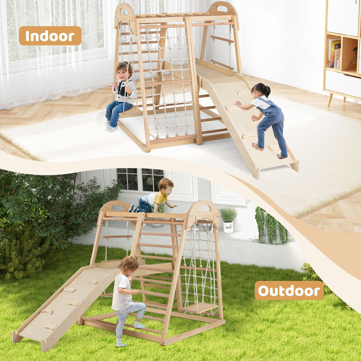 Wooden Montessori climber playset with swing and slide by GBruno Store, view 16