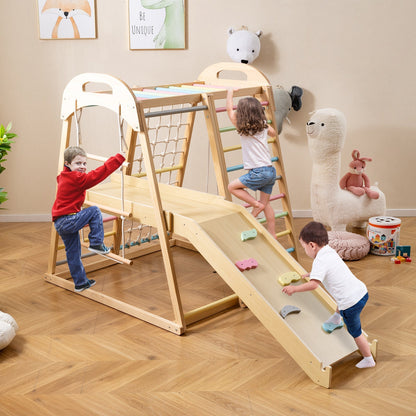Wooden Montessori climber playset with swing and slide by GBruno Store, view 3