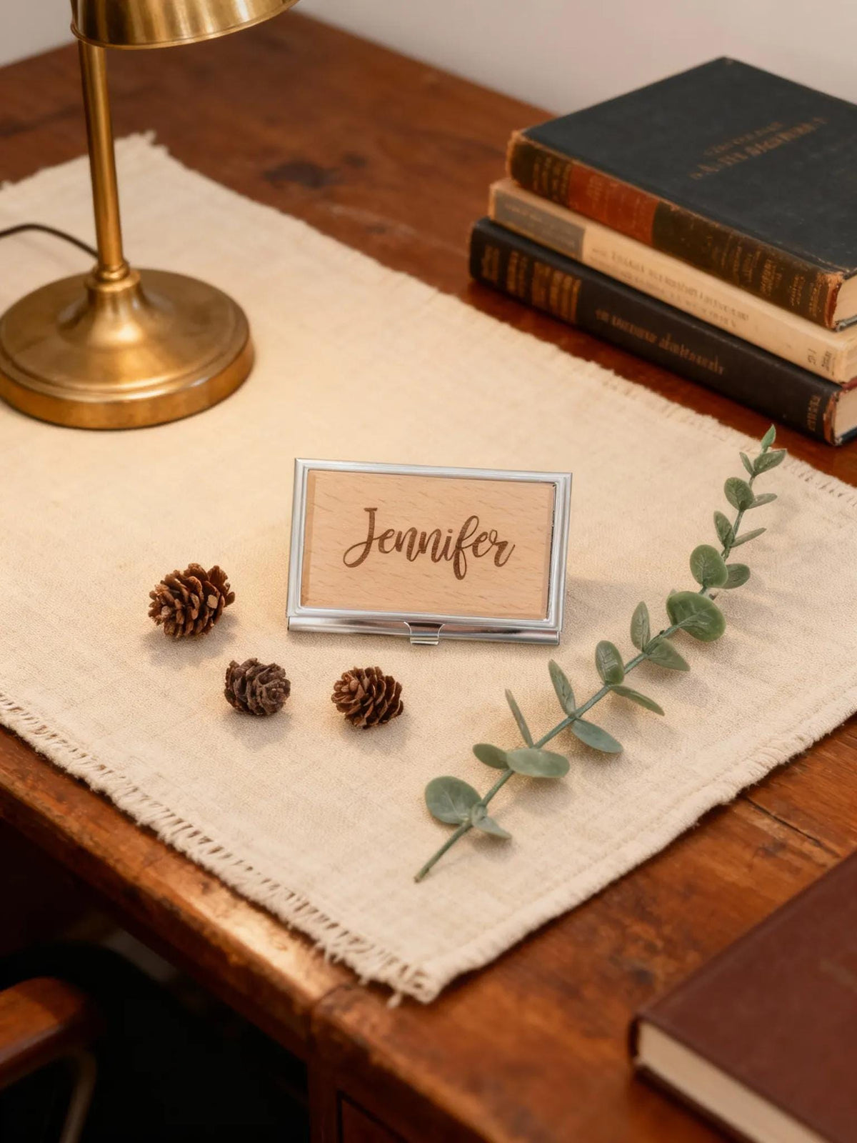 Engraved Bamboo Card Holder – Personalized Wood Business Case, Gift for Professionals by Joyful Moose