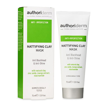 Authoriderm Clay Mask for Oily & Combination Skin: Natural Pore Tightening, Blackhead & Blemish Reduction - Mattifying Oil Control Face Mask by Beauty Care Bag