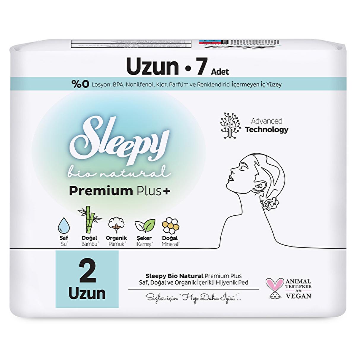 Sleepy Bio Natural: Long Organic Cotton Feminine Hygiene Pads for Sensitive Skin - Natural Bamboo, Eco-Friendly, 7-Count by Beauty Care Bag