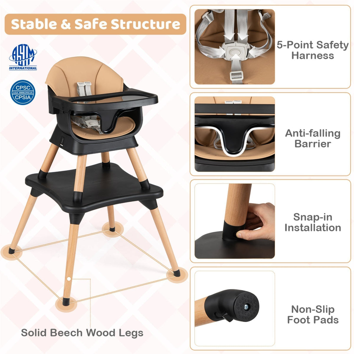 9-in-1 convertible high chair with solid wood legs by GBruno Store, view 13