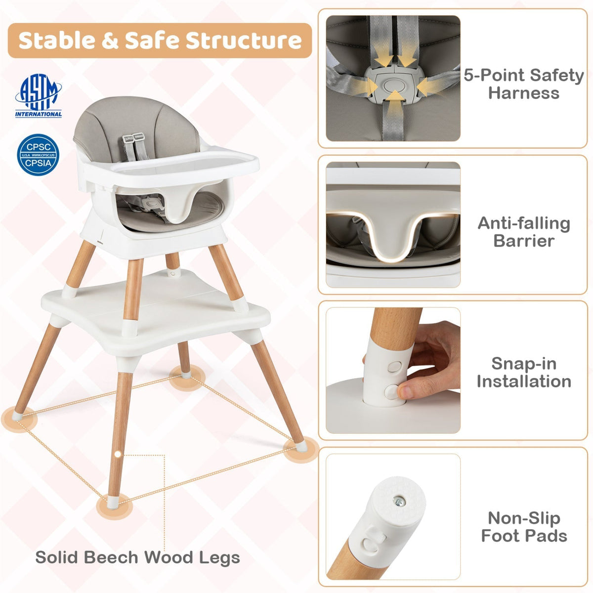 9-in-1 convertible high chair with solid wood legs by GBruno Store, view 20