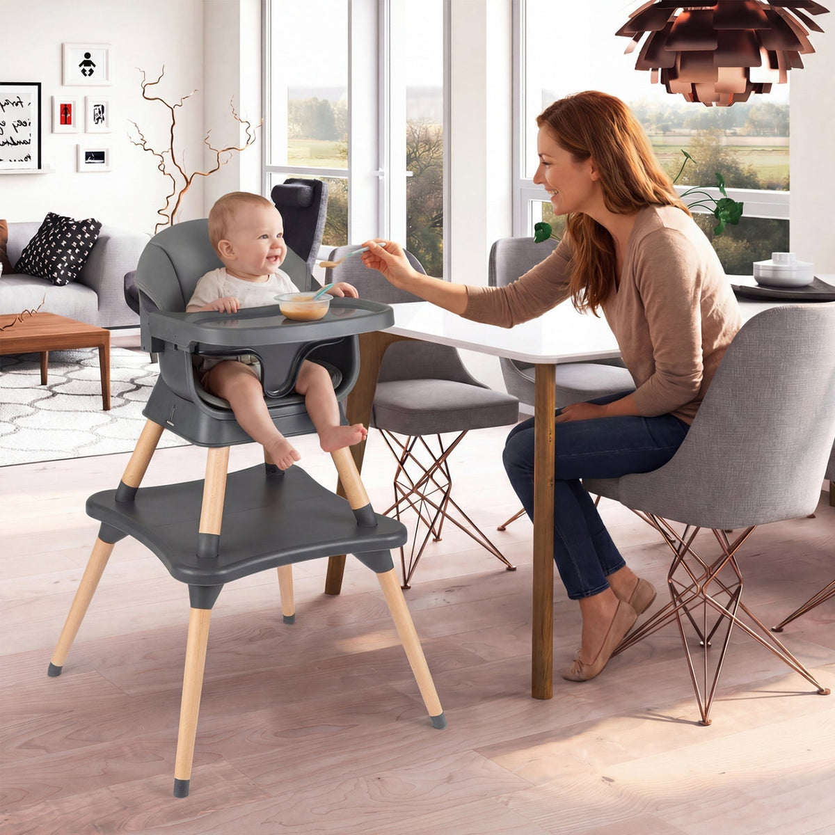 9-in-1 convertible high chair with solid wood legs by GBruno Store, view 4