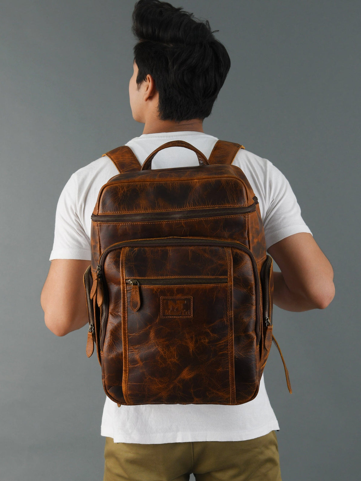 Alpha Caramel Buffalo Leather Travel Backpack by Classy Leather Bags