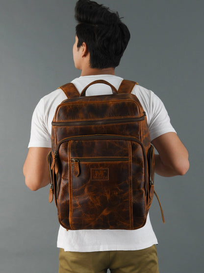 Alpha Caramel Buffalo Leather Travel Backpack by Classy Leather Bags