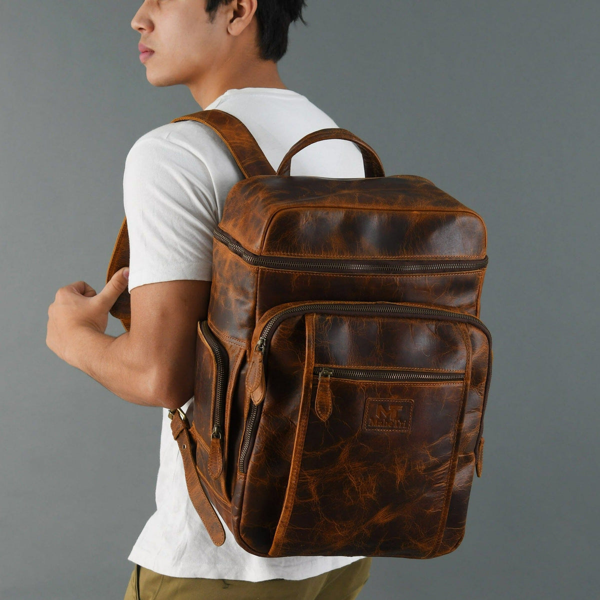 Alpha Caramel Buffalo Leather Travel Backpack by Classy Leather Bags