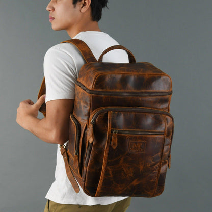 Alpha Caramel Buffalo Leather Travel Backpack by Classy Leather Bags