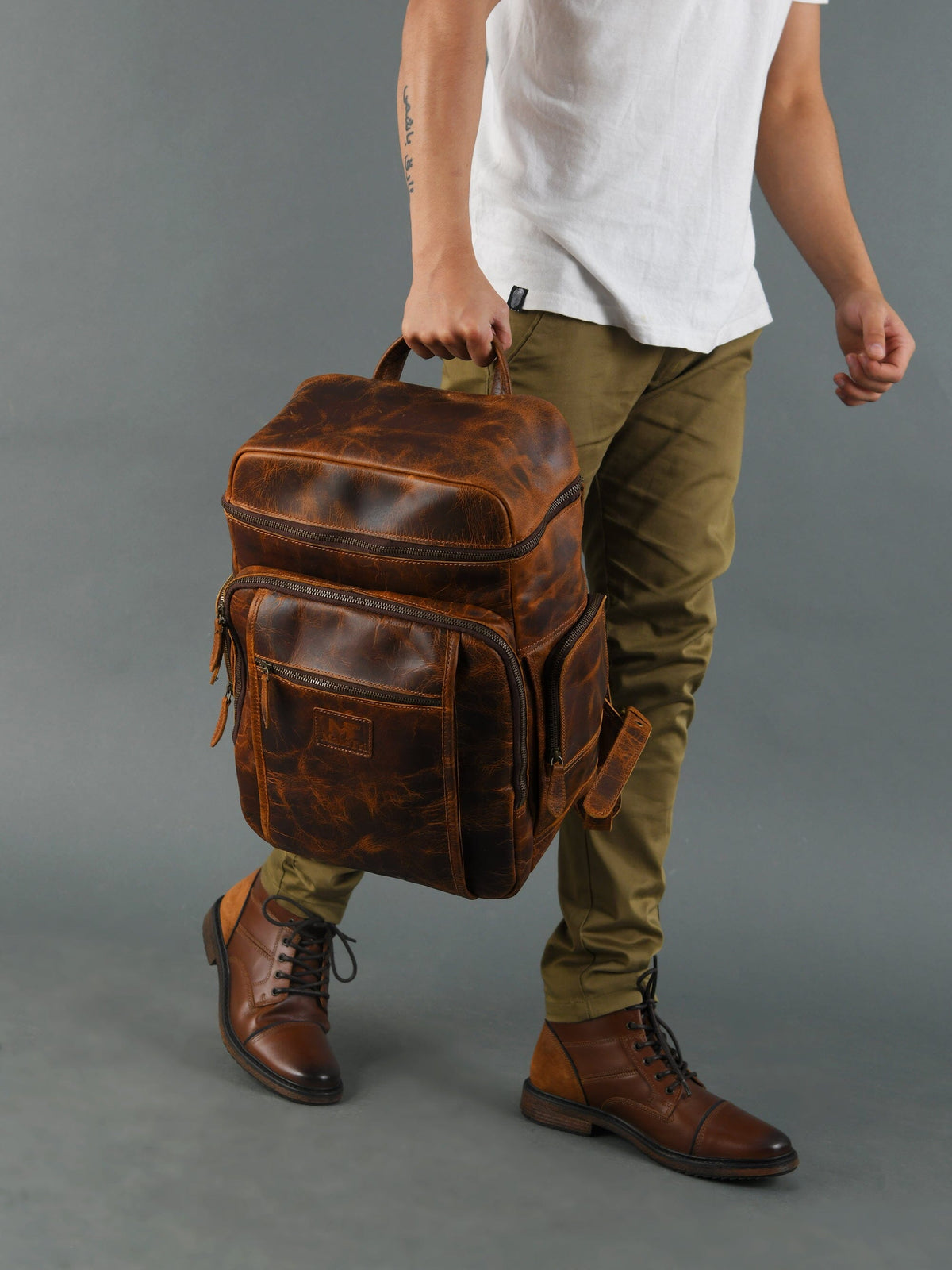Alpha Caramel Buffalo Leather Travel Backpack by Classy Leather Bags