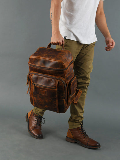Alpha Caramel Buffalo Leather Travel Backpack by Classy Leather Bags