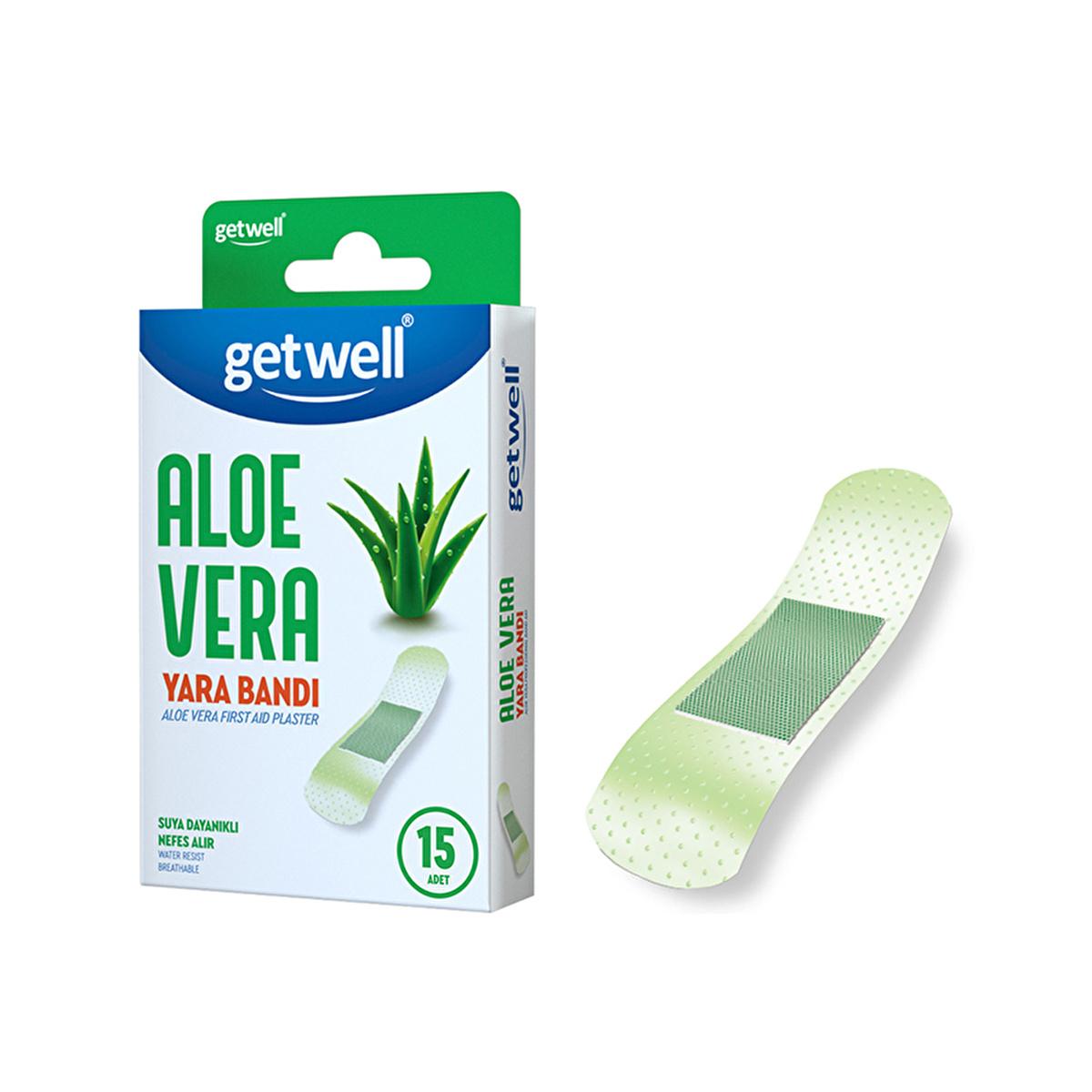 Getwell Aloe Vera Waterproof Adhesive Bandages - Breathable Wound Dressing for Cuts, Scrapes - First Aid Protection & Fast Healing (15 Count) by Beauty Care Bag