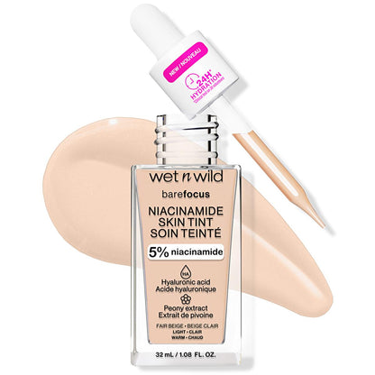 Wet n Wild Niacinamide Skin Tint Foundation: Fair Beige, Lightweight Coverage, Improves Skin Texture, Natural Satin Finish by Beauty Care Bag