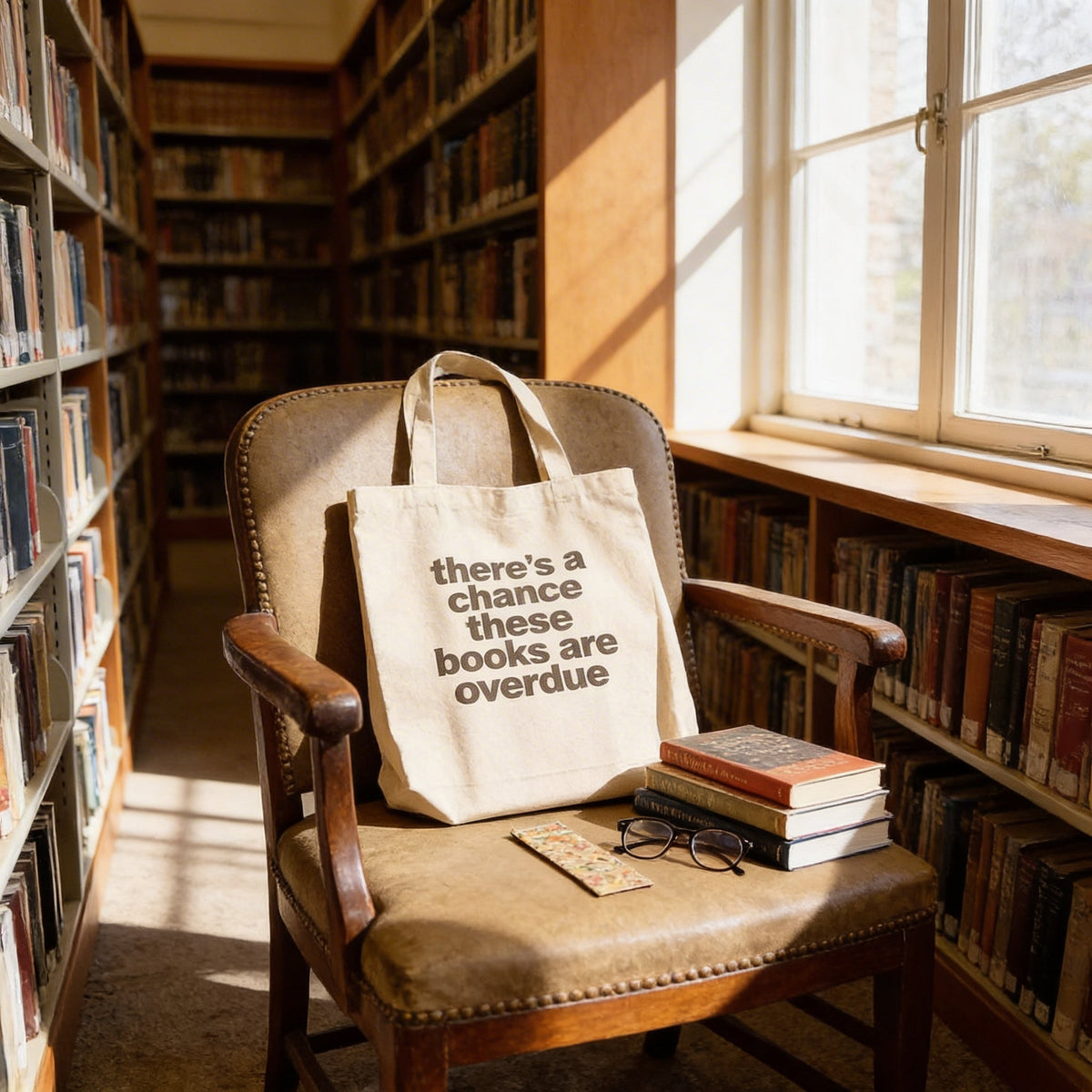 Book Bag, Overdue Library Books Funny Canvas Tote Bag by Joyful Moose