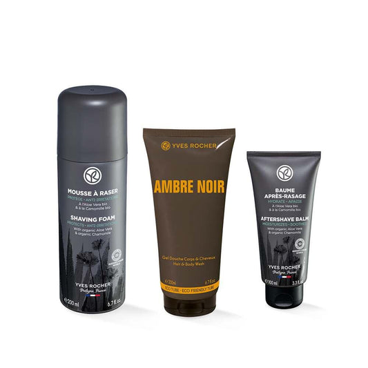 Ambre Noir Men's Grooming Set - Luxury Shaving Kit with Shampoo, Post-Shave Balm, and Hair & Body Care by Beauty Care Bag
