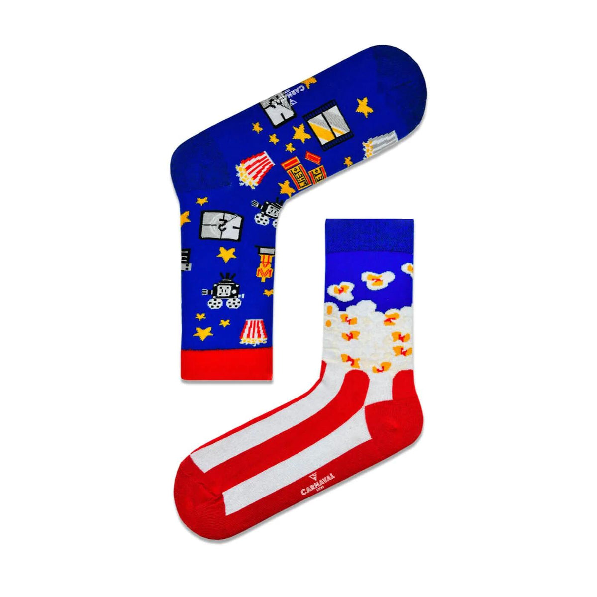 Carnaval Socks Popcorn Mismatched Crew Socks - 1 Pair by Beauty Care Bag