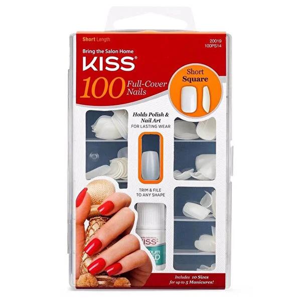 Kiss Square Tip Artificial Nails - 100 Count Fake Nails for Quick Nail Extensions & DIY Manicures by Beauty Care Bag
