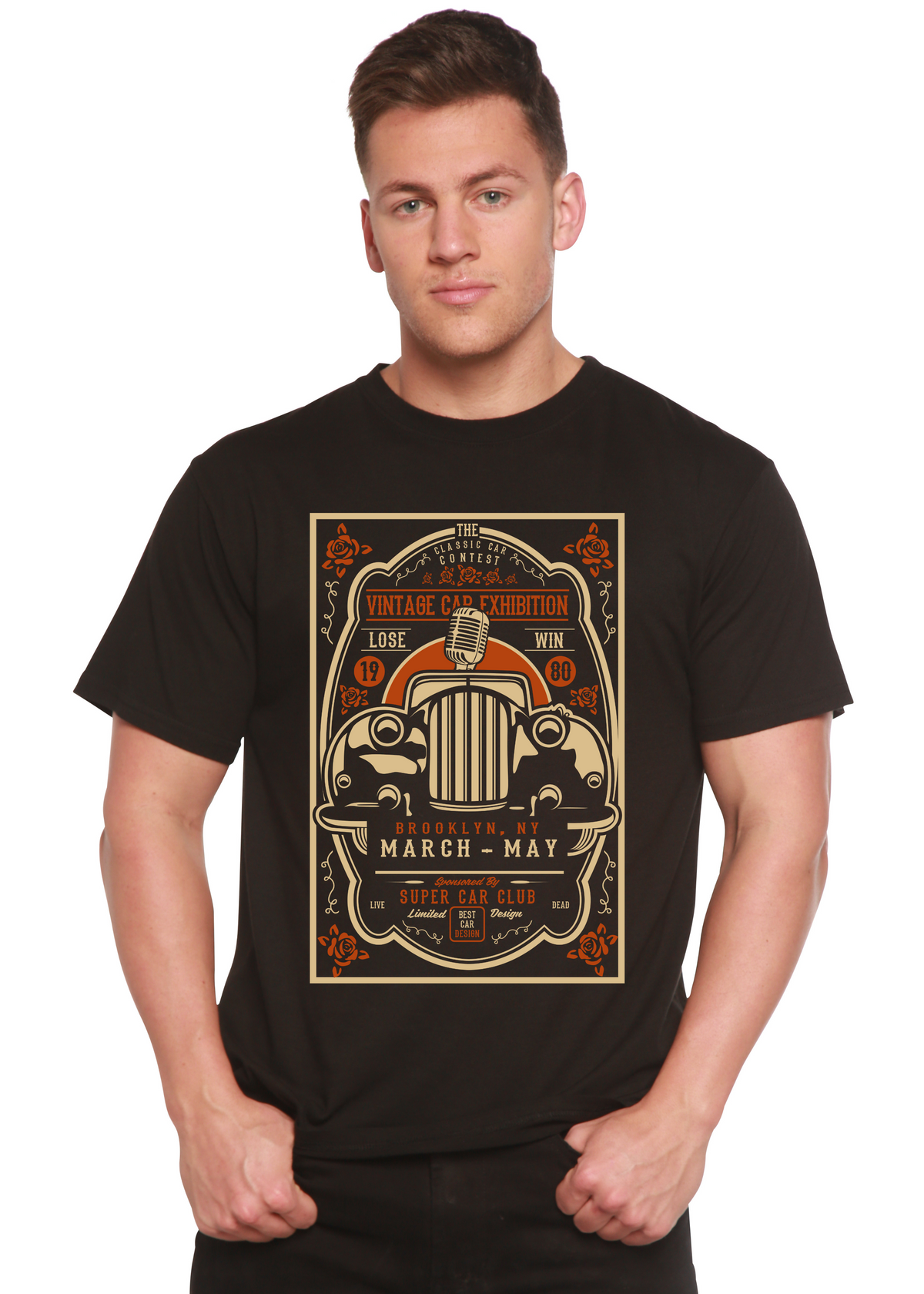 Vintage Car men's short sleeve graphic T-shirt in bamboo viscose and organic cotton