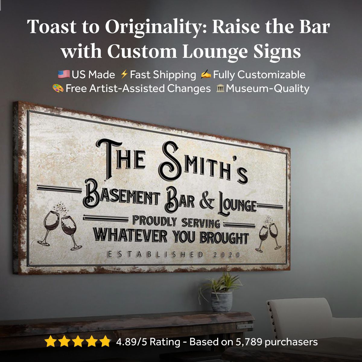 Basement Bar And Lounge Sign X by Tailored Canvases