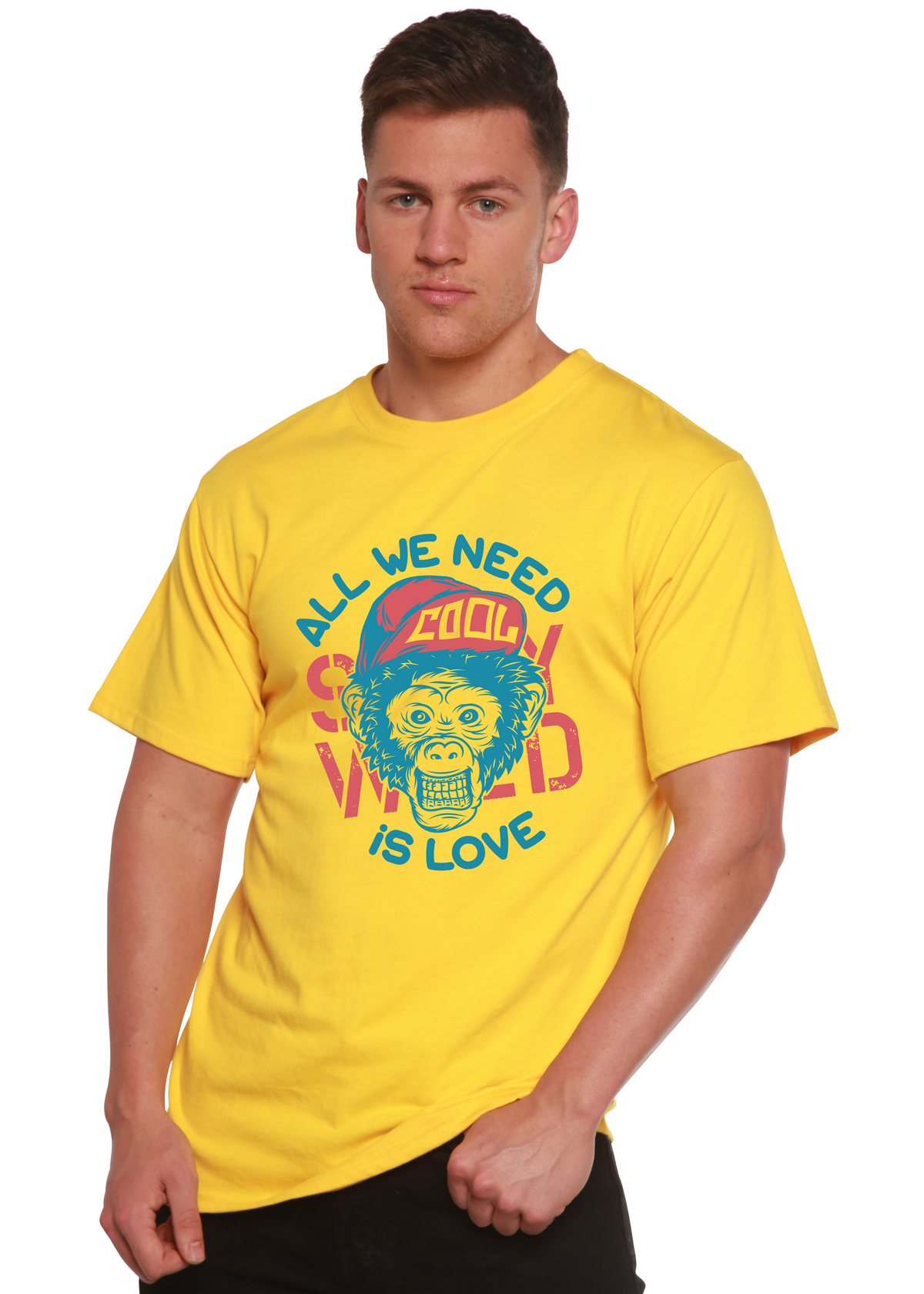 All We Need Is Love men's short sleeve graphic T-shirt in bamboo viscose and organic cotton