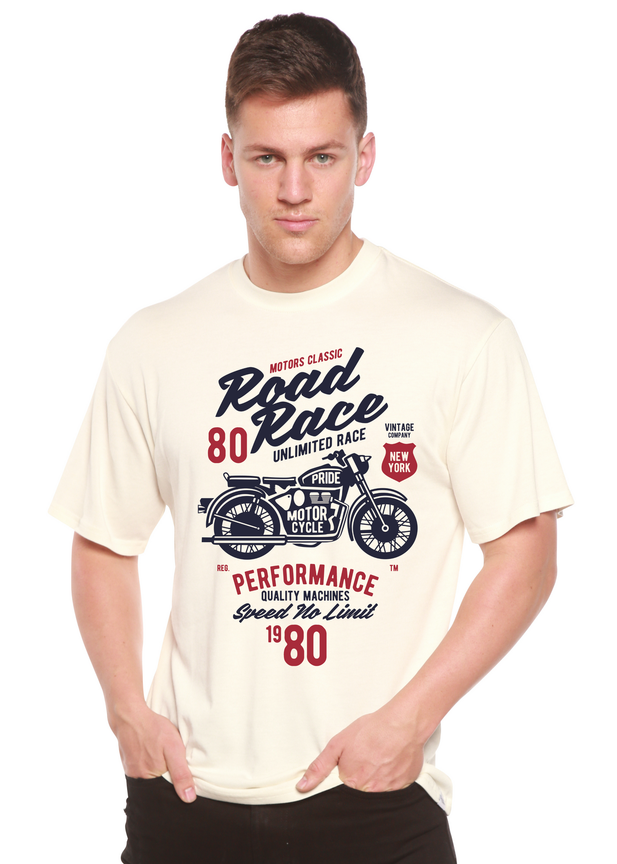 Road Race Motorcycles men's short sleeve graphic T-shirt in bamboo viscose and organic cotton