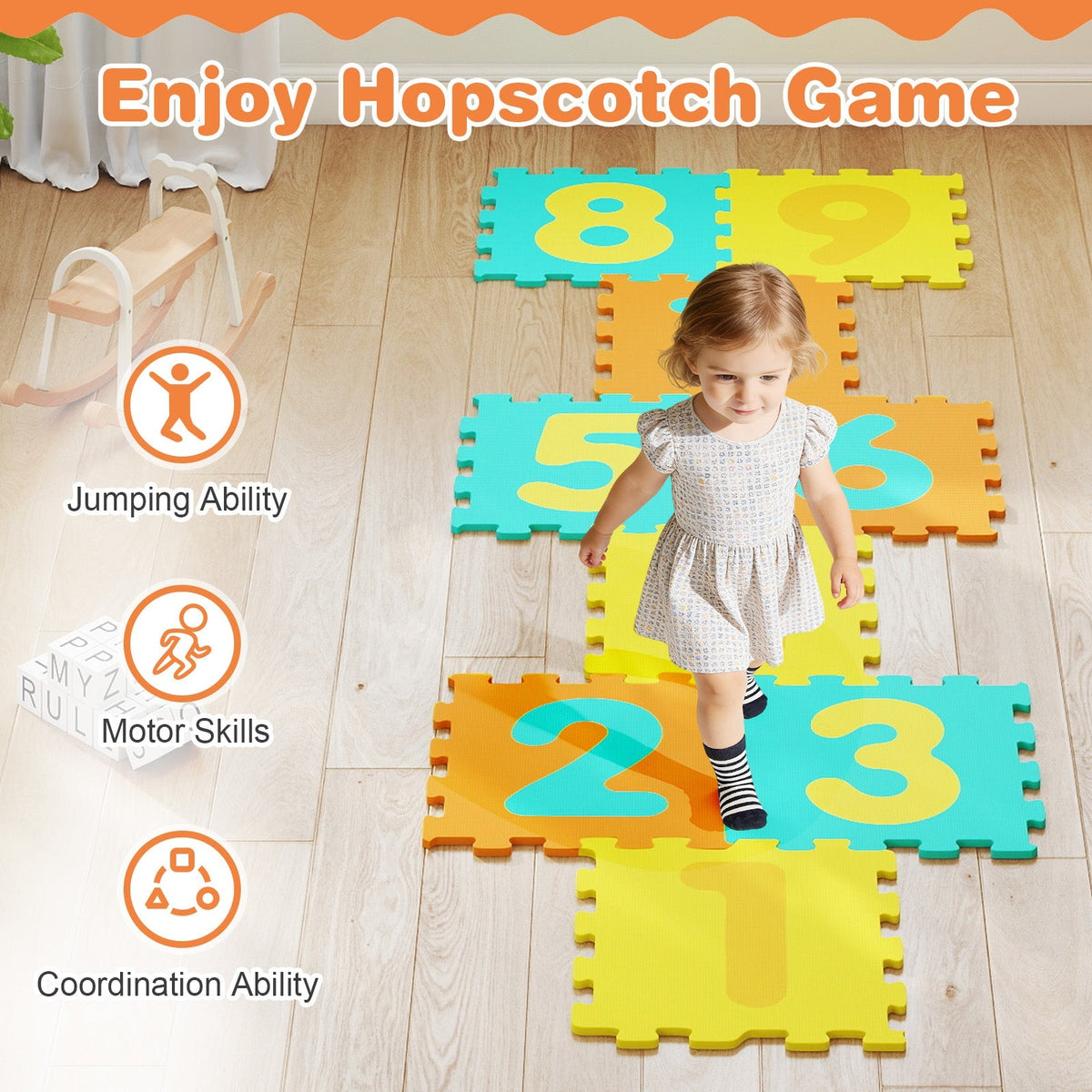 9 Pieces Interlocking Foam Puzzle Floor Mat with 3 Marker Discs by GBruno Store