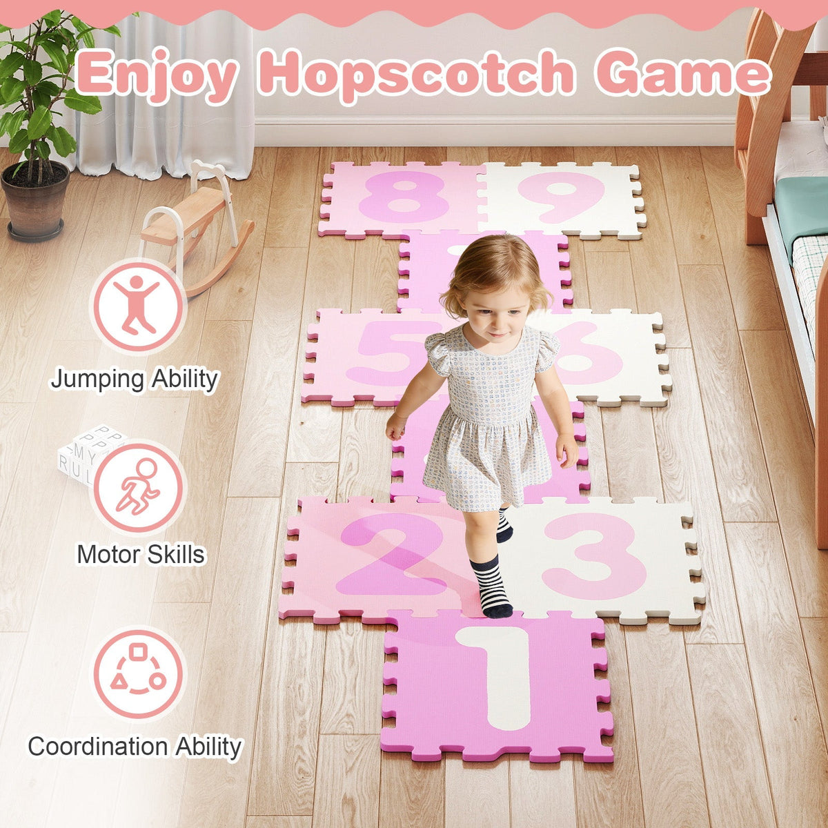 9 Pieces Interlocking Foam Puzzle Floor Mat with 3 Marker Discs by GBruno Store