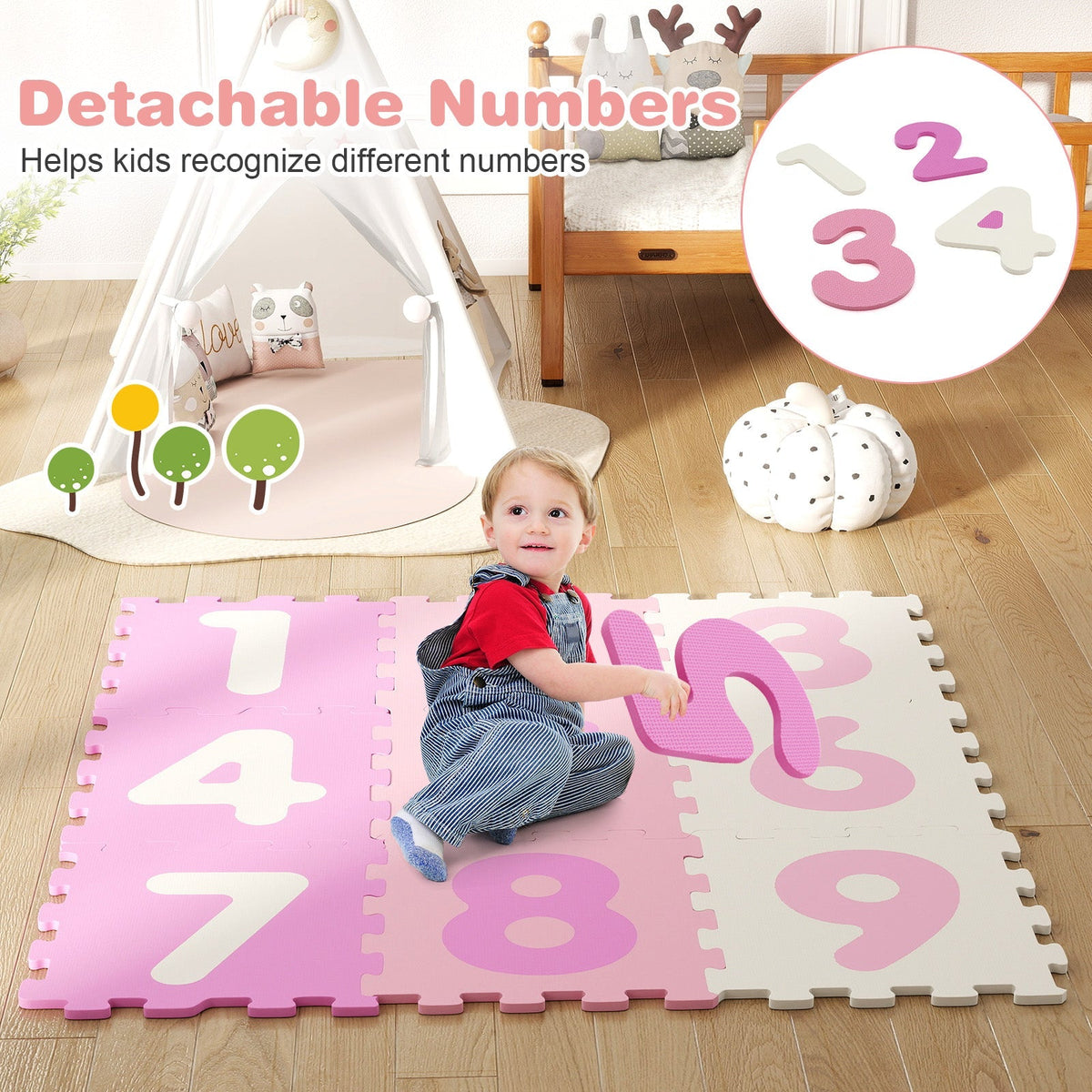 9 Pieces Interlocking Foam Puzzle Floor Mat with 3 Marker Discs by GBruno Store