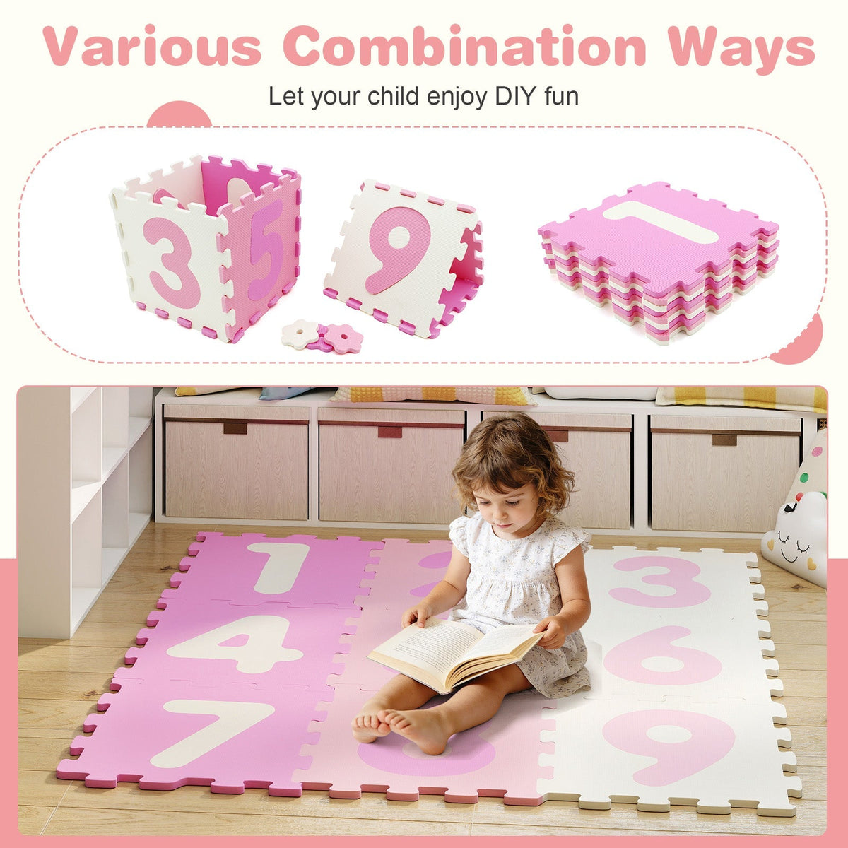 9 Pieces Interlocking Foam Puzzle Floor Mat with 3 Marker Discs by GBruno Store