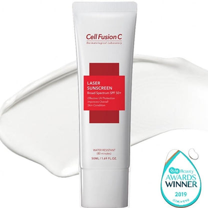 Cell Fusion C: Laser Sunscreen SPF50+ - Korean Sunscreen for Sensitive Skin, Anti-Aging, Pollution Protection & Collagen Boost (1.69 fl oz) by Beauty Care Bag