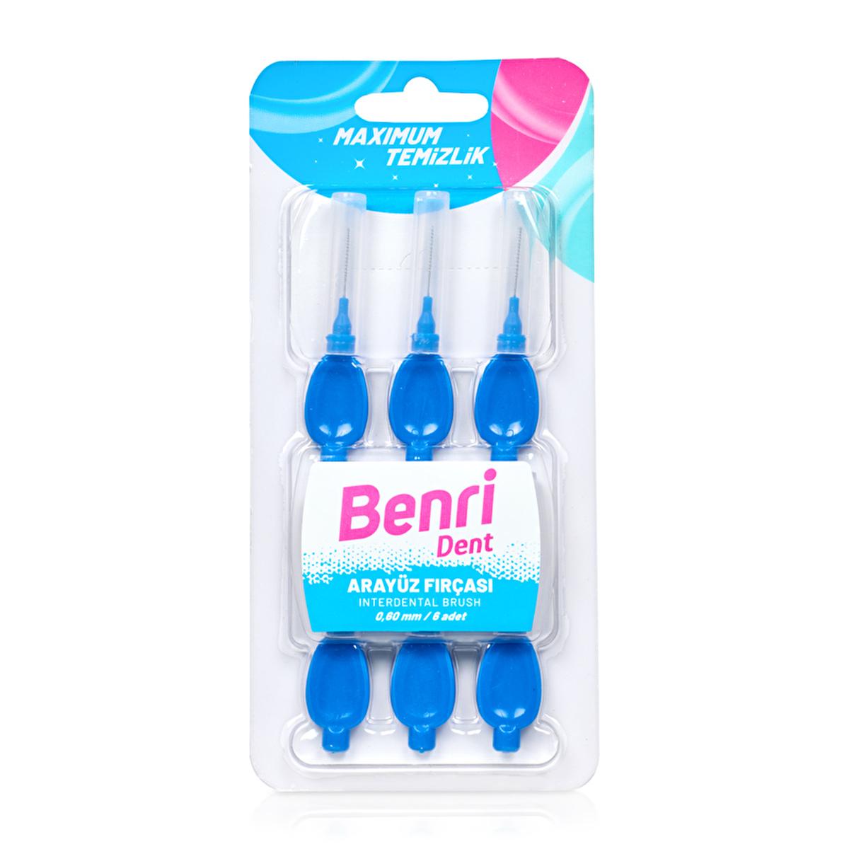 Benri Interdental Brush 0.60 mm - Blue, Effective Oral Hygiene for Braces, Bridges & Dentures by Beauty Care Bag