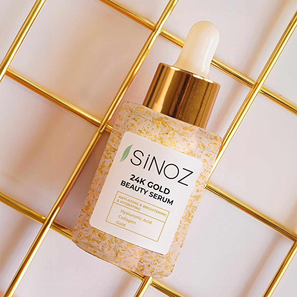 Sinoz 24K Gold Facial Serum: Anti-Aging, Collagen & Hyaluronic Acid Serum for Radiant, Firm, and Hydrated Skin - All Skin Types by Beauty Care Bag