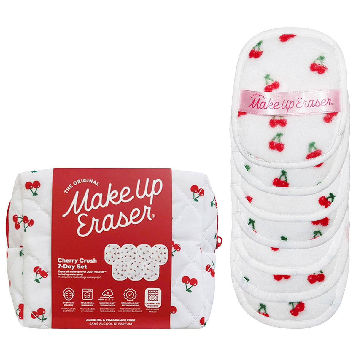 Cherry Crush 7-Day Reusable Makeup Wipes Set - Gentle, Sustainable, and Effective Makeup Removal for Sensitive Skin by Beauty Care Bag
