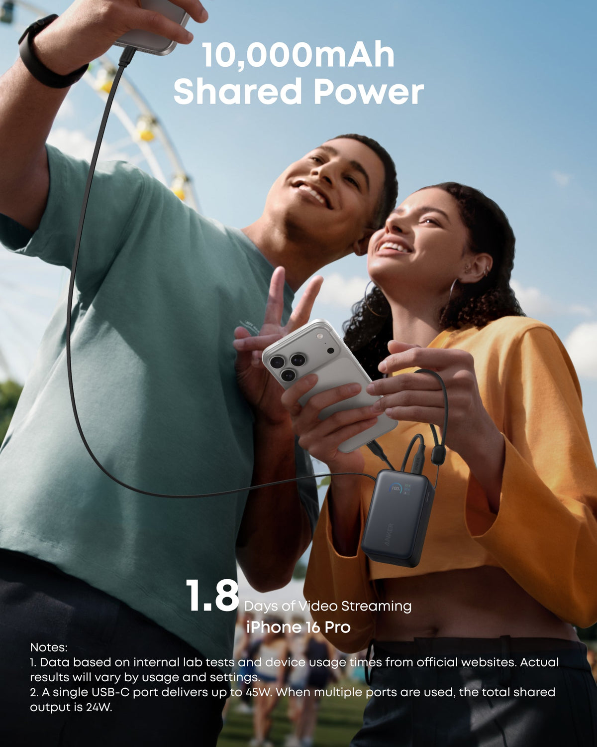 Anker Nano Power Bank (10K, 45W, Built-In Retractable USB-C Cable) by Anker