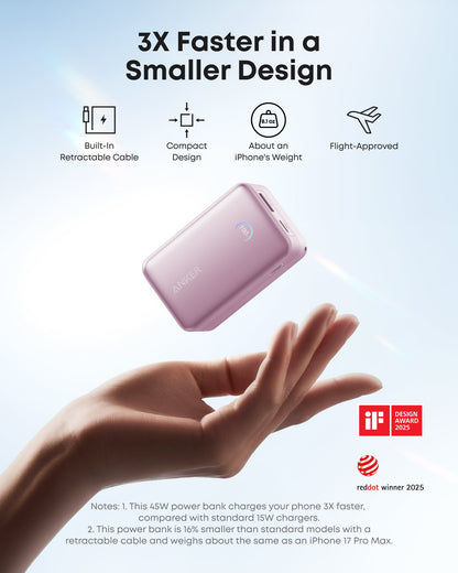 Anker Nano Power Bank (10K, 45W, Built-In Retractable USB-C Cable) by Anker