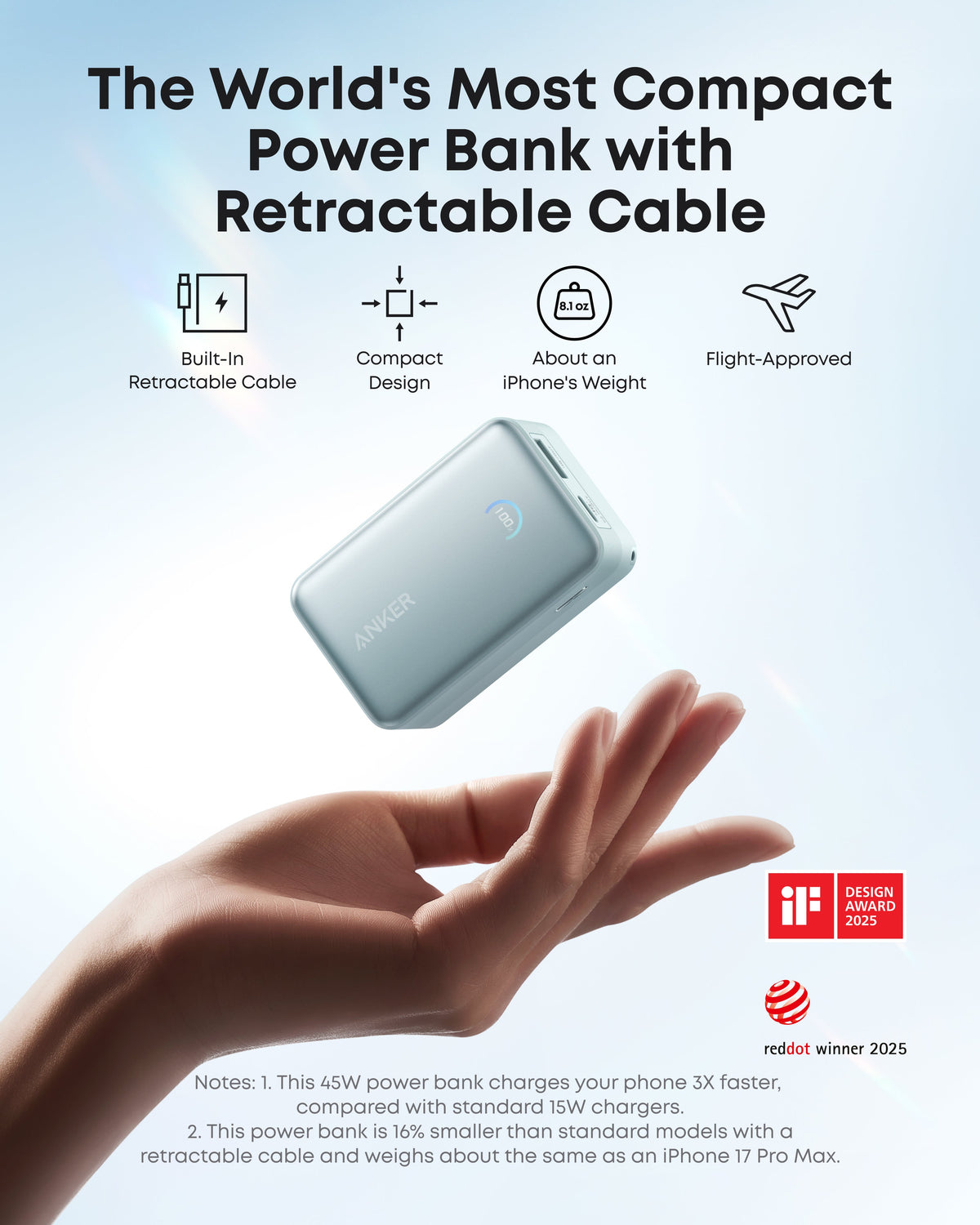 Anker Nano Power Bank (10K, 45W, Built-In Retractable USB-C Cable) by Anker