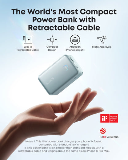 Anker Nano Power Bank (10K, 45W, Built-In Retractable USB-C Cable) by Anker