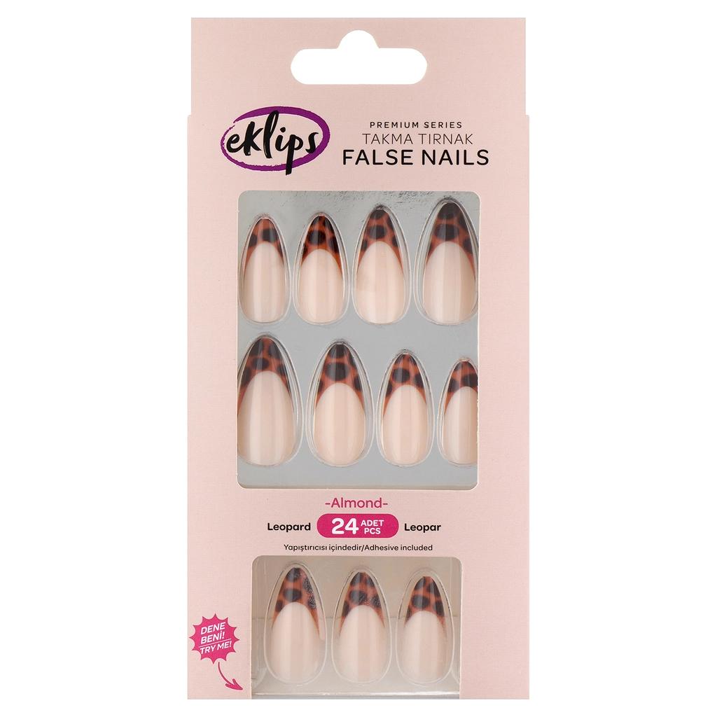 Eklips Leopard French Almond Artificial Nails 24 Count by Beauty Care Bag