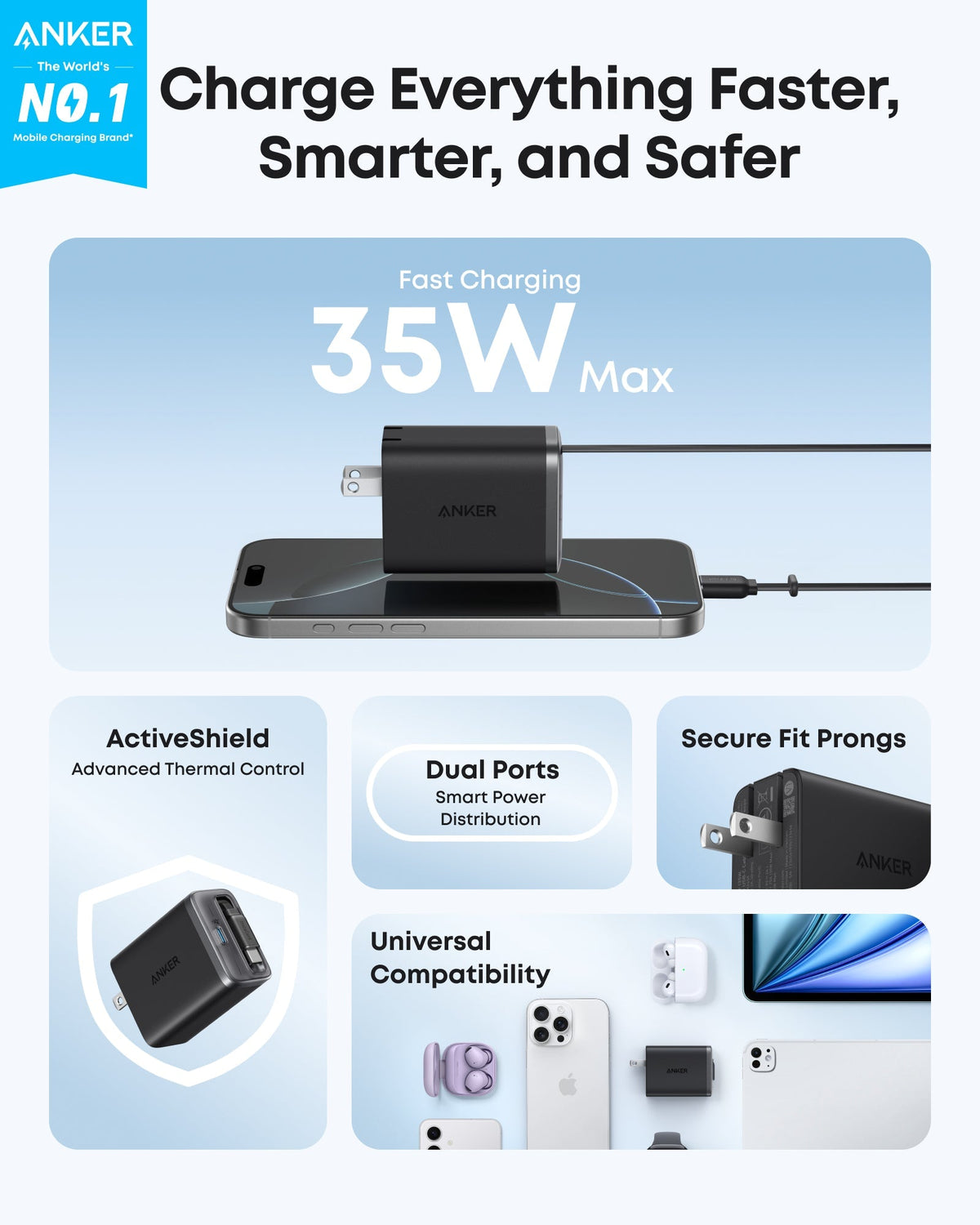 Anker Nano Charger (35W, Built-In Retractable USB-C Cable) by Anker