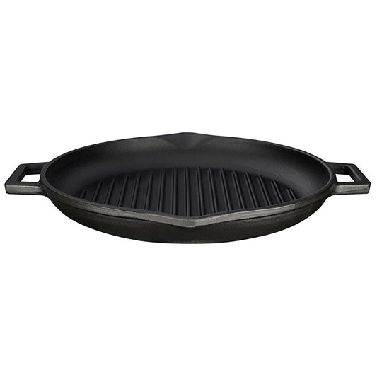 Lava Cast Iron Grill Pan - 30cm Round Enameled Indoor Stovetop Skillet for Perfect Steaks & Even Heating by Beauty Care Bag