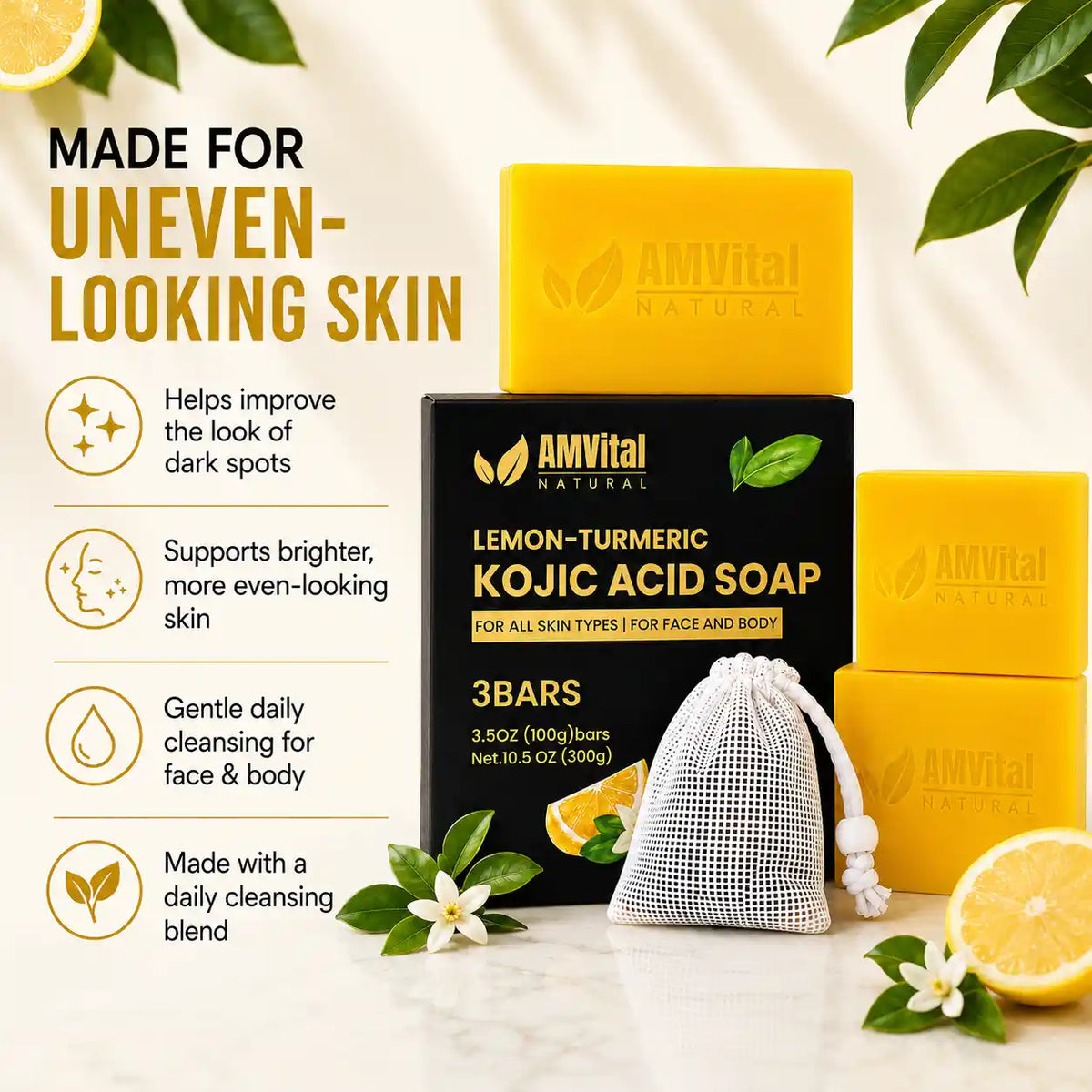 AMVital Lemon Turmeric Kojic Acid Soap Bar by AMVital
