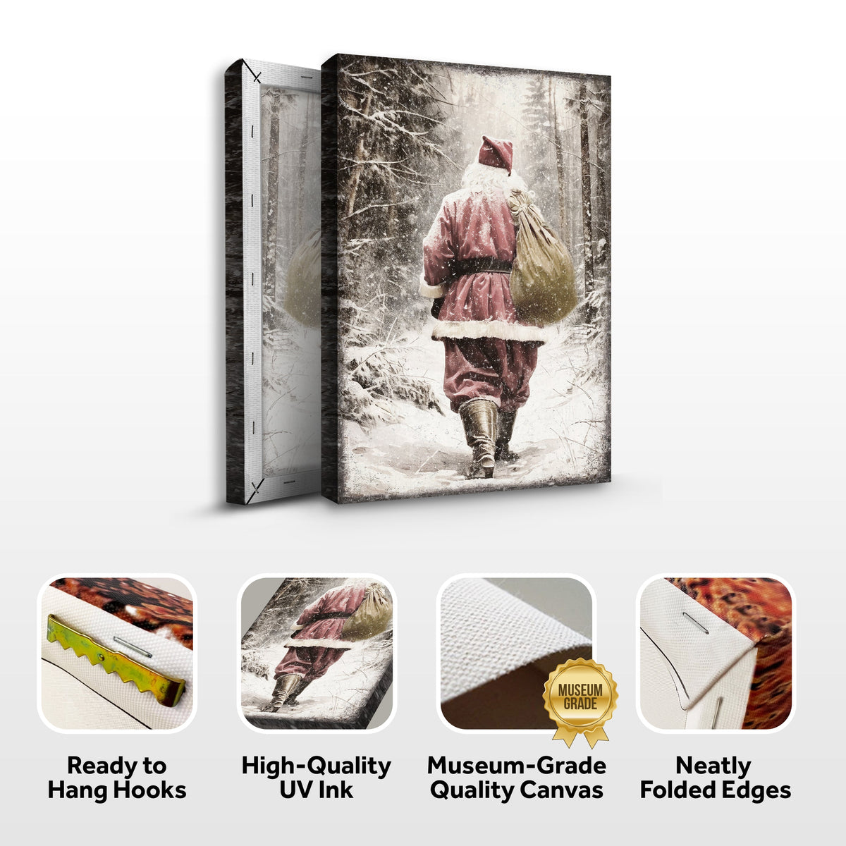 Vintage Santa Claus in Winter Forest Christmas Wall Art III by Tailored Canvases