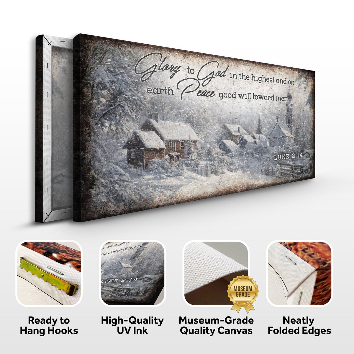 Vintage Christmas Village Luke 2:14 Scripture Sign II by Tailored Canvases