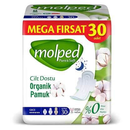 Molped Pure & Soft Night Sanitary Pads for Sensitive Skin 30-Pack by Beauty Care Bag