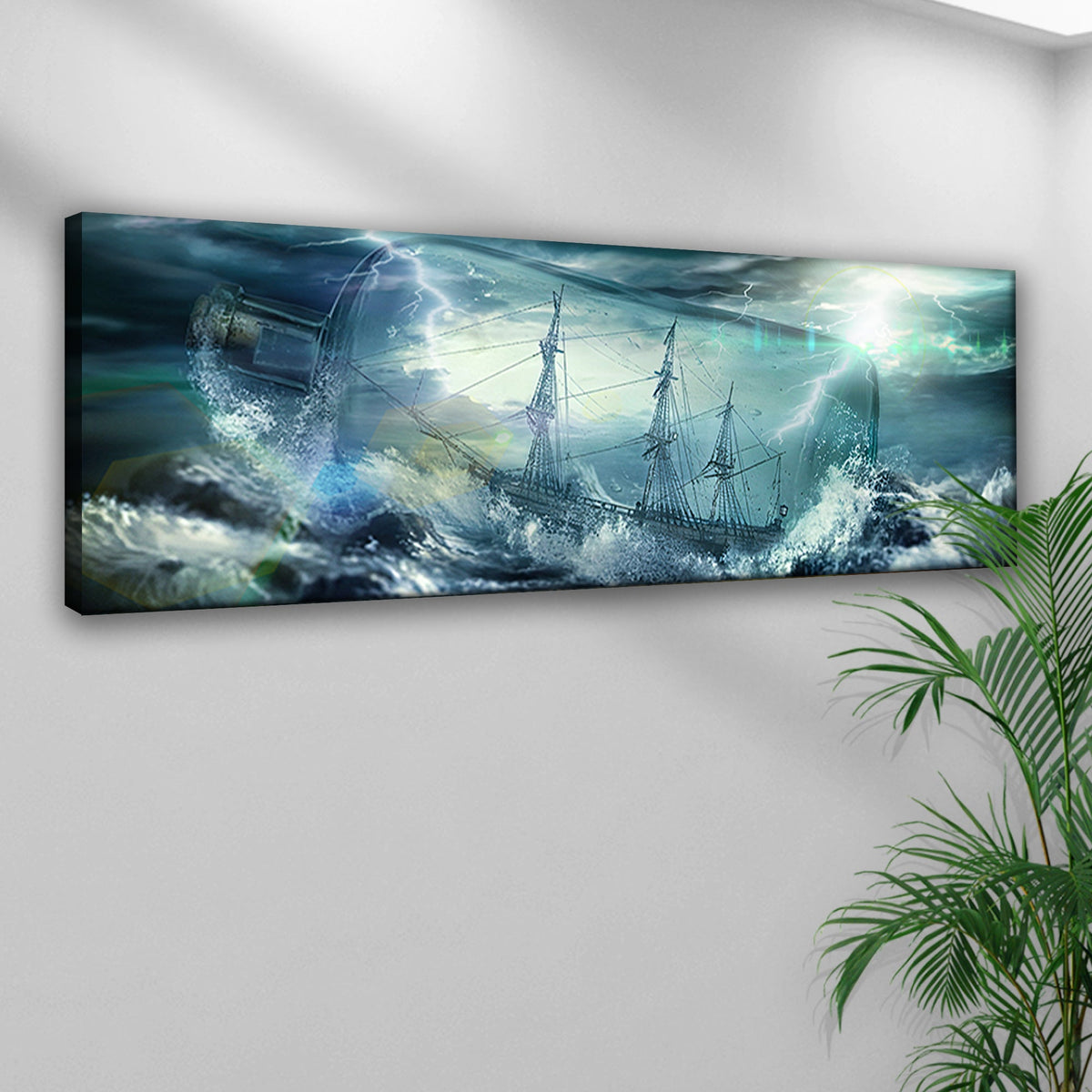 Pirate Ship In A Bottle Canvas Wall Art by Tailored Canvases