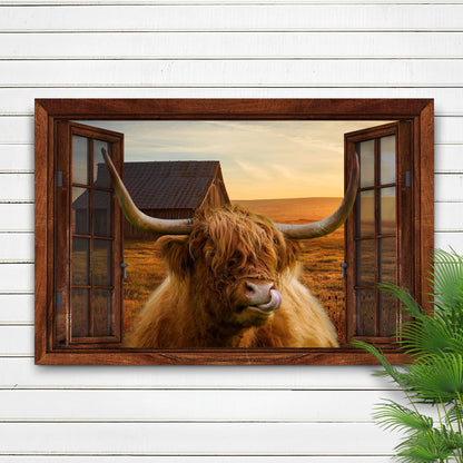 Highland Cow Window View Canvas Wall Art by Tailored Canvases