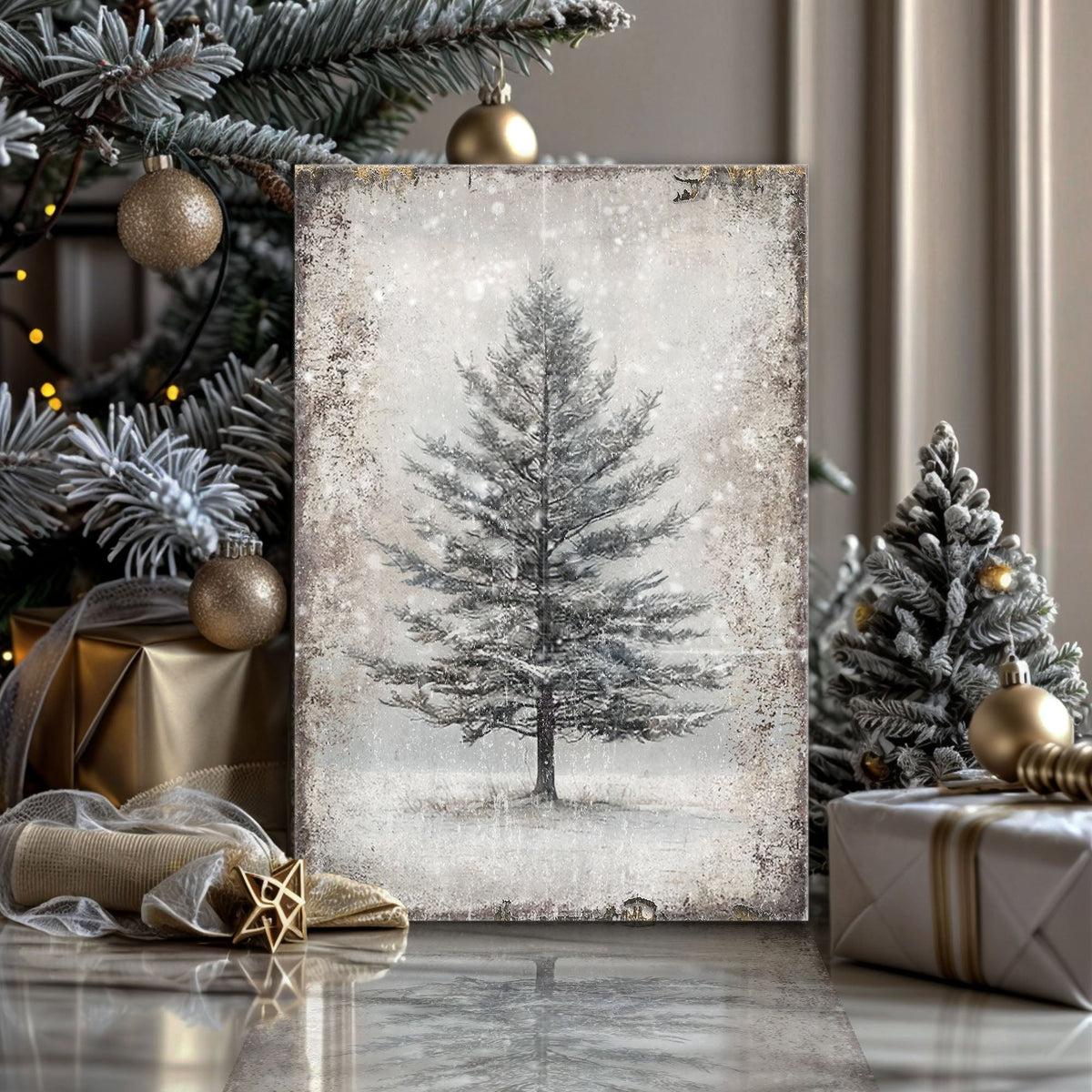 Vintage Christmas Tree Wall Art X by Tailored Canvases